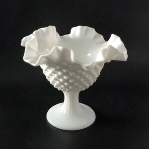 Fenton 6 3/4" Hobnail Milk Double Crimped 5 1/2" Tall Compote